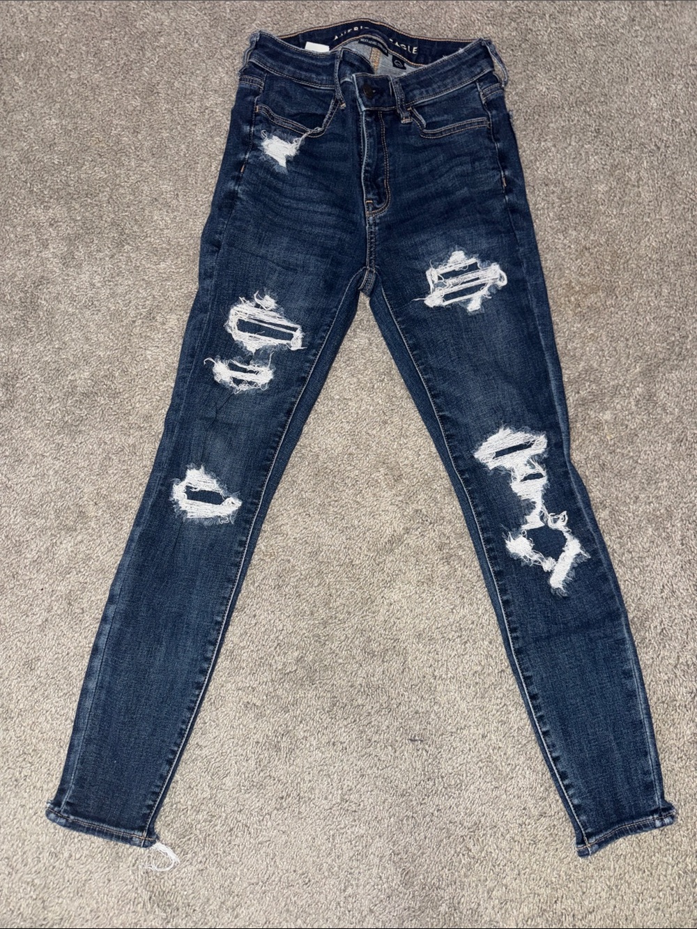 American Eagle Outfitters Dark Blue Distressed Skinny Jeans